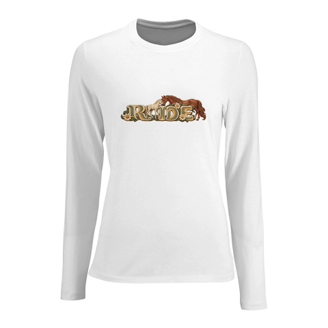 Ride – Stute und Fohlen im Blumenmeer – Damen-Langarmshirt