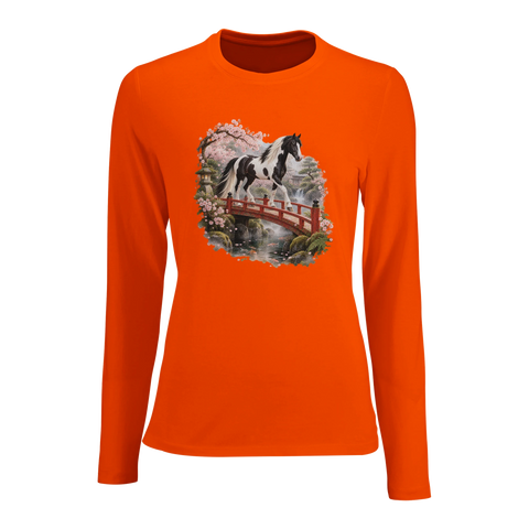 Pinto im japanischen Kirschgarten – Damen-Langarmshirt