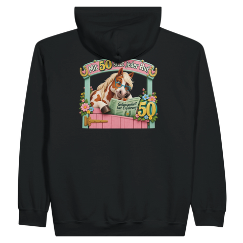 Mit 50 sitzt jeder Huf – Zip-Hoodie mit Rückendruck