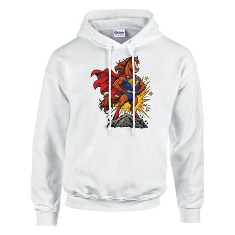 Superhelden-Pferd mit Möhren-Emblem – Hoodie