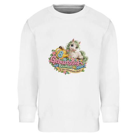 Geburtstag mit Blumen im Haar! (8 Jahre) – Kinder-Pullover