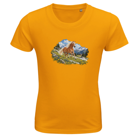 Haflinger auf der Frühlingsalm – Kinder-T-Shirt Bio