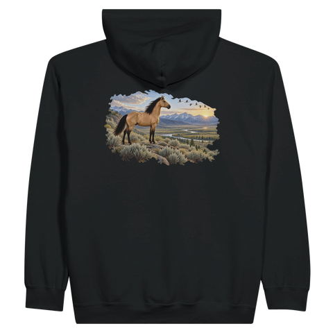 Buckskin über dem Salbeital – Zip-Hoodie mit Rückendruck