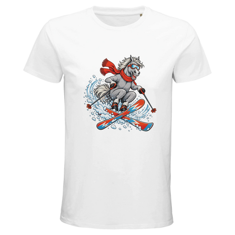 Ski-Pferd im Schnee – Bio-T-Shirt Herren