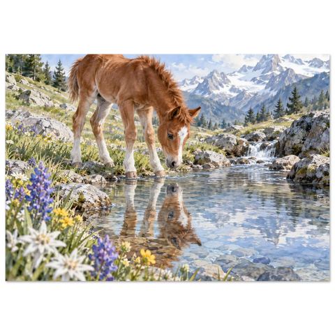 Fohlen am Bergbach – Forex-Bild 70×100 cm