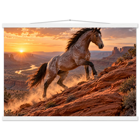 Mustang am roten Hang – Poster mit Leisten 50×70 cm