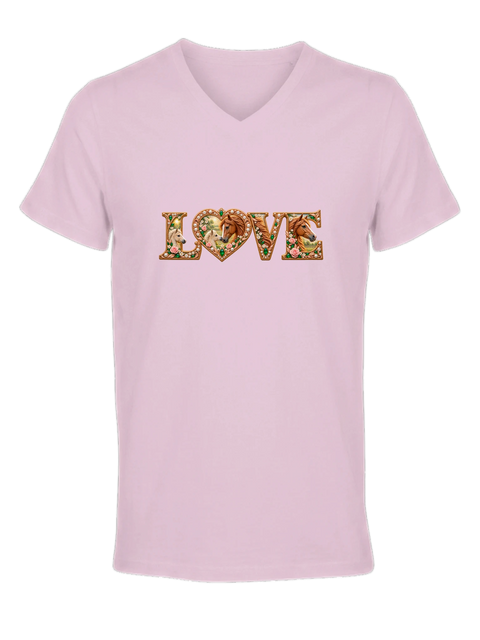Love – Stute und Fohlen in Rosé – Damen-T-Shirt V-Ausschnitt