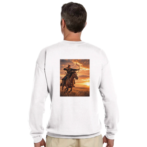 Reiterbogenschütze im goldenen Sonnenuntergang – Pullover mit Rückendruck