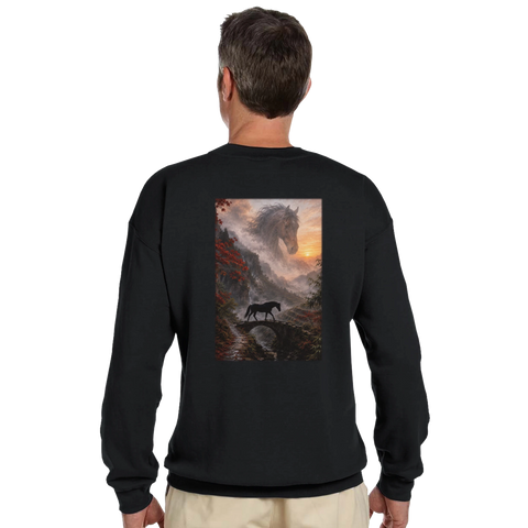 Nebelbrücke im Bergmorgen – Pullover mit Rückendruck