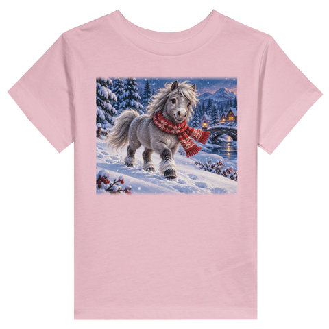 Winterpony mit rotem Schal – Kleinkind-T-Shirt