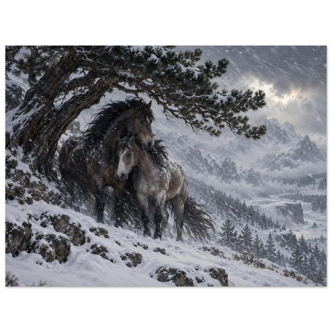 Zwei Pferde im Schneesturm – Forex-Bild 60×80 cm