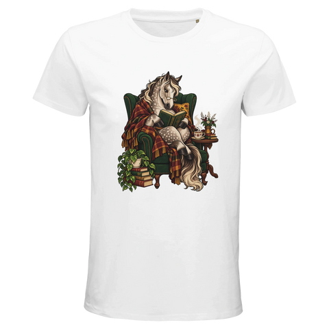 Lesendes Pferd im Ohrensessel – Bio-T-Shirt Herren