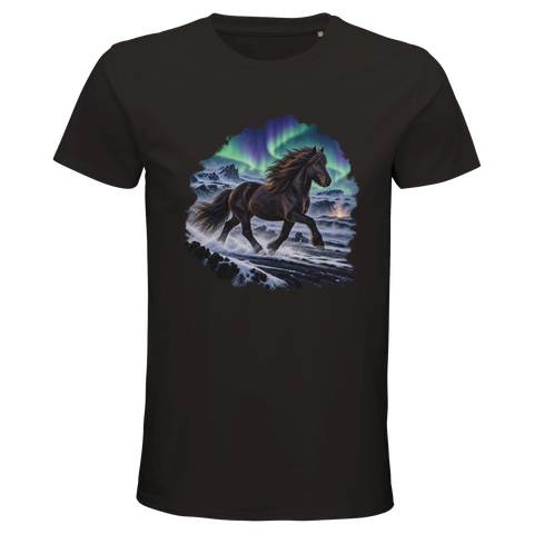 Islandpferd unter Polarlicht – Bio-T-Shirt Herren