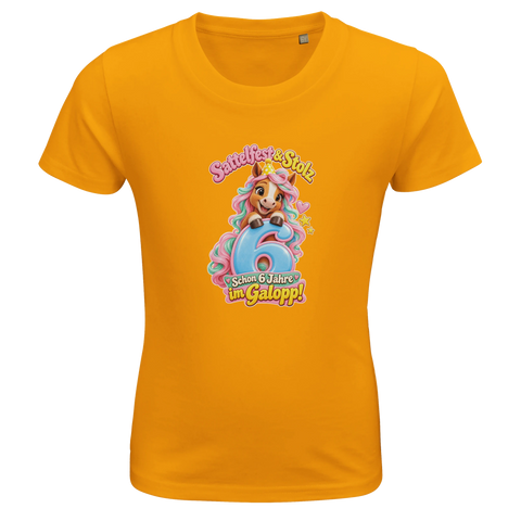 Sattelfest und Stolz (6 Jahre) – Kinder-T-Shirt Bio