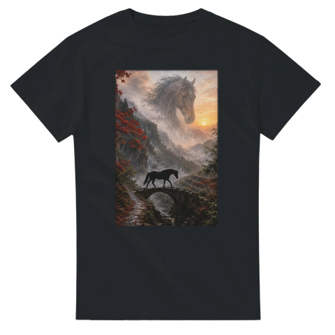 Nebelbrücke im Bergmorgen – T-Shirt