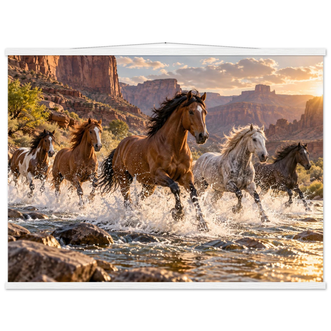 Herde durch den Canyonbach – Poster mit Leisten 75×100 cm