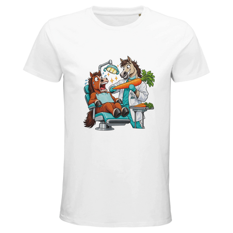 Zahnarzt-Pferd mit Möhre – Bio-T-Shirt Herren