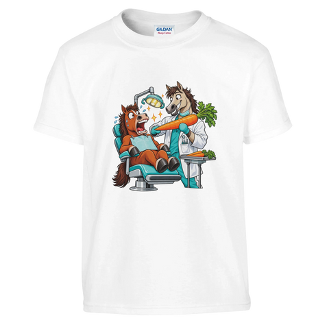 Zahnarzt-Pferd mit Möhre – Kinder-T-Shirt