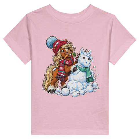 Winterpony mit Schneemann – Kleinkind-T-Shirt