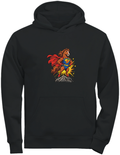 Superhelden-Pferd mit Möhren-Emblem – Kinder-Hoodie Tee Jays