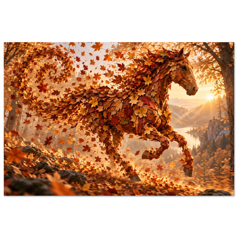Pferd aus Herbstlaub – Kunstdruck 60×90 cm