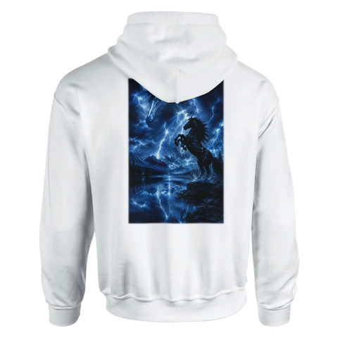 Blitzsee des schwarzen Pferdes – Hoodie mit Rückendruck