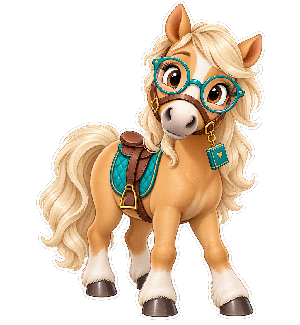Motiv: Klugpony Keks – Baby-T-Shirt – KI-gestaltetes Pferdemotiv