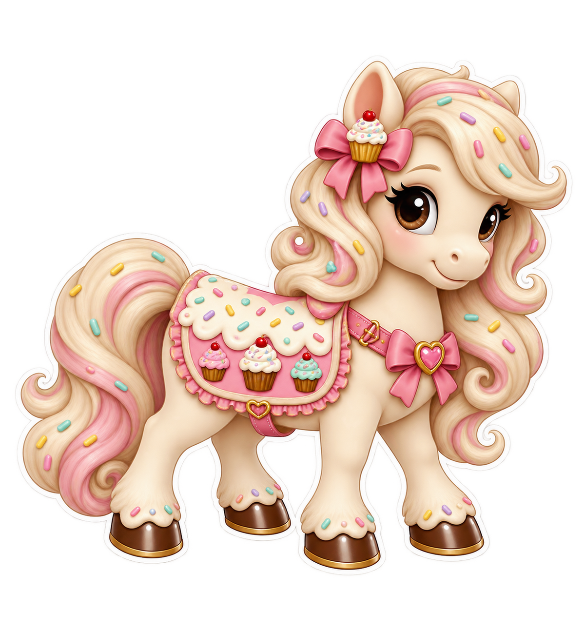 Motiv: Cupcake-Kringel – Baby-Strampler – KI-gestaltetes Pferdemotiv