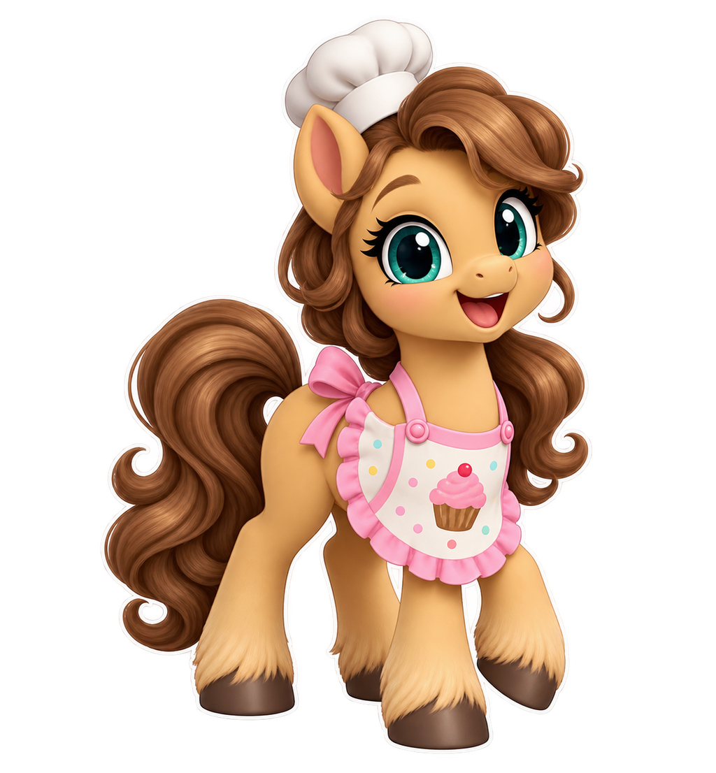 Motiv: Küchenpony Karamell – Baby-Body – KI-gestaltetes Pferdemotiv