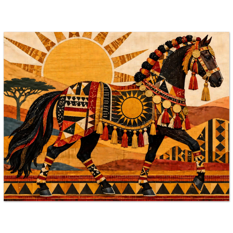 Geschmücktes Pferd im Sonnenmuster – Forex-Bild 60×80 cm
