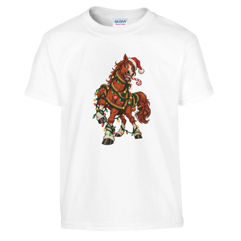 Weihnachtspferd in der Lichterkette – Kinder-T-Shirt
