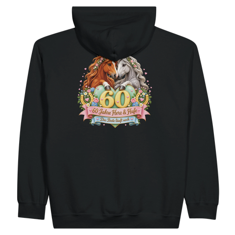 60 Jahre Herz und Hufe – Zip-Hoodie mit Rückendruck