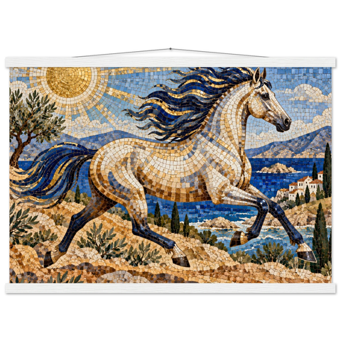 Mosaikpferd am Mittelmeer – Poster mit Leisten 50×70 cm