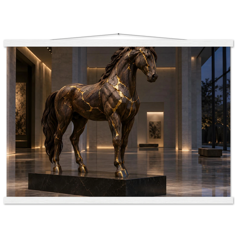 Bronzepferd mit Goldadern – Poster mit Leisten 50×70 cm