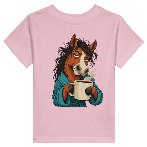 Morgenmuffel-Pferd mit Kaffee – Kleinkind-T-Shirt