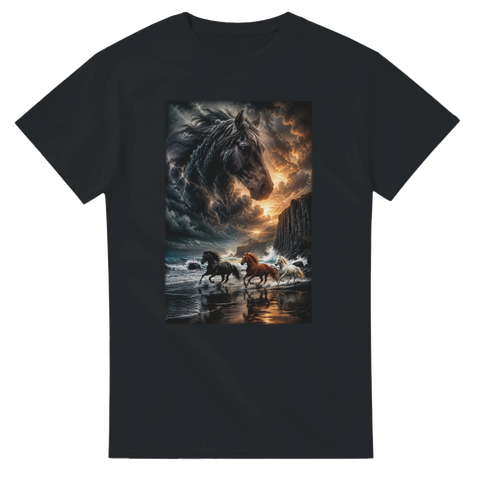 Sturmküste mit schwarzem Sand – T-Shirt