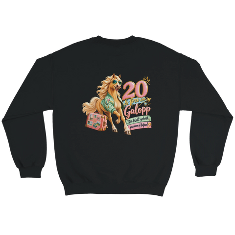 20 und frei im Galopp! – Pullover mit Rückendruck