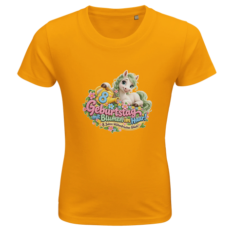 Geburtstag mit Blumen im Haar! (8 Jahre) – Kinder-T-Shirt Bio
