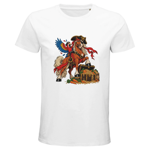Piratenpferd mit Schatz und Papagei – Bio-T-Shirt Herren