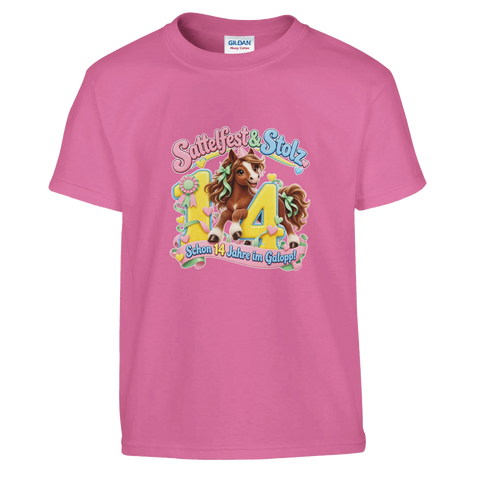 Sattelfest und Stolz (14 Jahre) – Kinder-T-Shirt