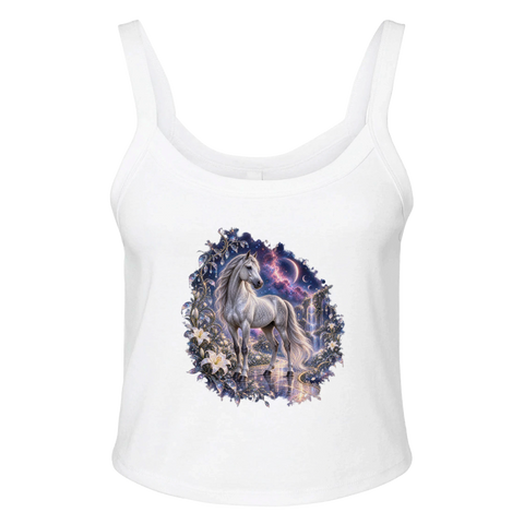 Silberpferd im kosmischen Liliengarten – Ripp-Tank-Top