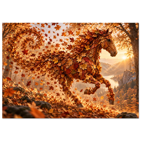 Pferd aus Herbstlaub – Kunstdruck 70×100 cm