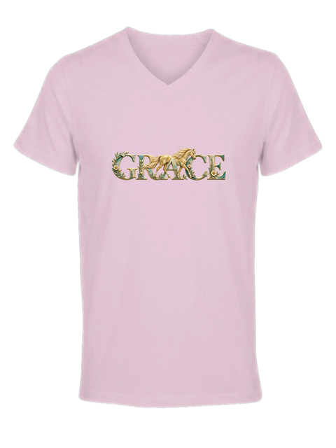 Grace – Goldenes Pferd in Türkis – Damen-T-Shirt V-Ausschnitt