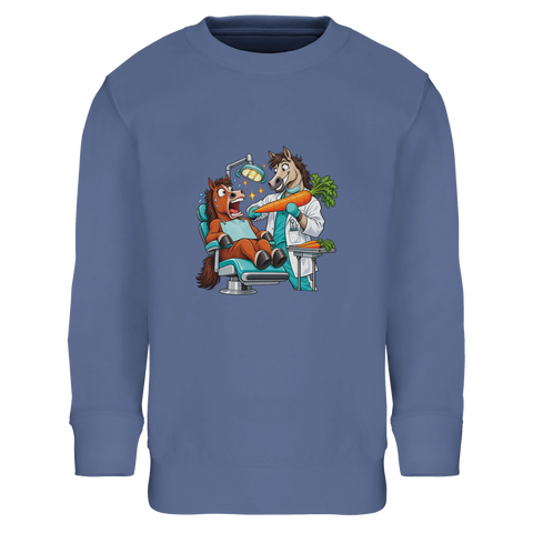 Zahnarzt-Pferd mit Möhre – Kinder-Pullover