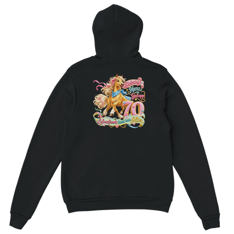 Siebzig? Herz im Galopp! – Hoodie mit Rückendruck