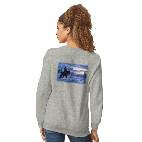 Winterritt durch den Schnee – Pullover mit Rückendruck