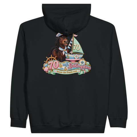 70 und auf Lieblingskurs – Zip-Hoodie mit Rückendruck