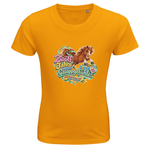 Zwölf Jahre voller Galoppgefühle! (12 Jahre) – Kinder-T-Shirt Bio