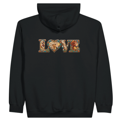 Love – Westernpferde in Türkis – Zip-Hoodie mit Rückendruck