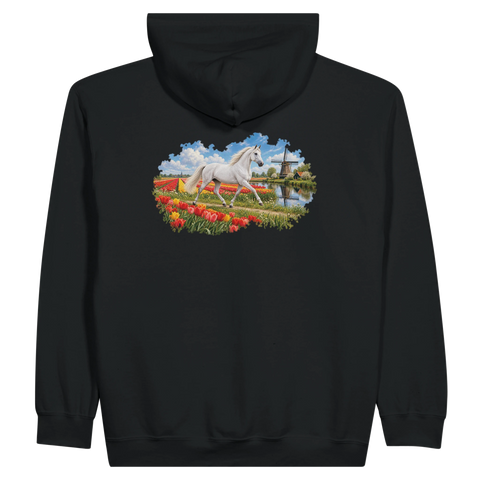Schimmel im Tulpenfeld – Zip-Hoodie mit Rückendruck